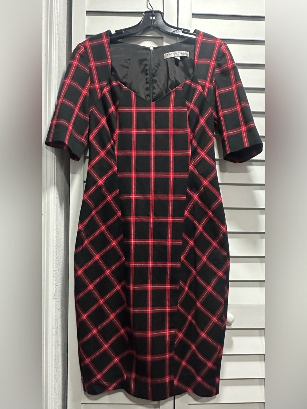 Trina Turk Black and Red Plaid Sheath Dress
